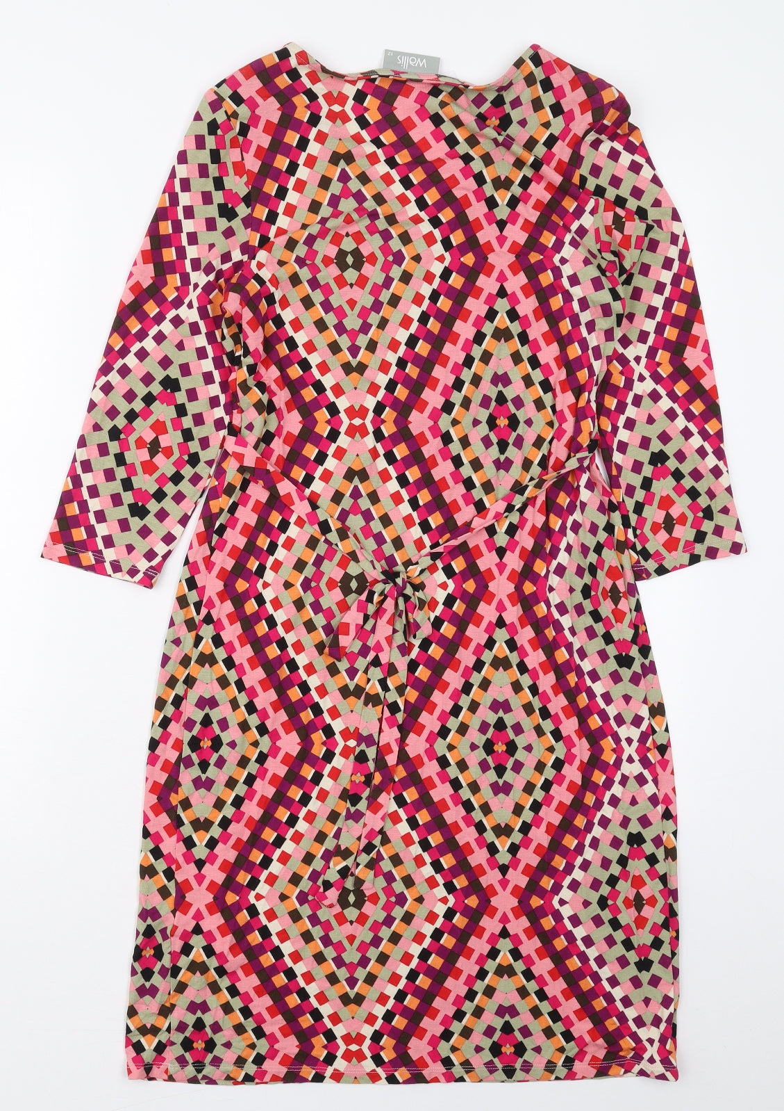 Wallis Womens Pink Geometric Viscose A-Line  Size 12  V-Neck Pullover