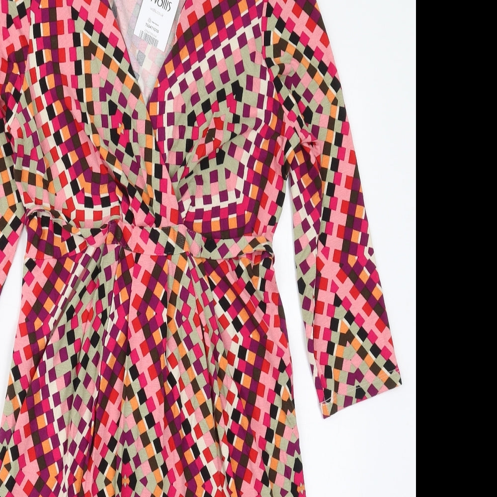 Wallis Womens Pink Geometric Viscose A-Line  Size 12  V-Neck Pullover