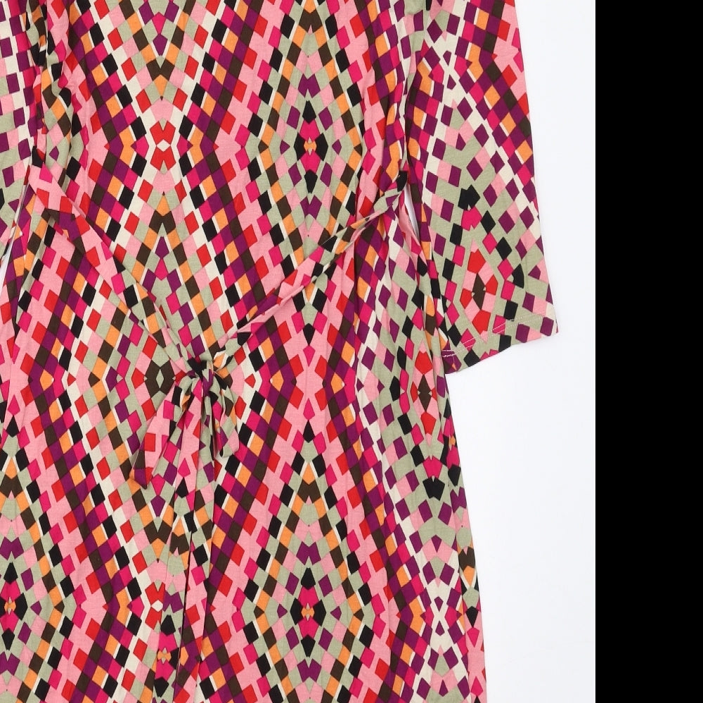 Wallis Womens Pink Geometric Viscose A-Line  Size 12  V-Neck Pullover