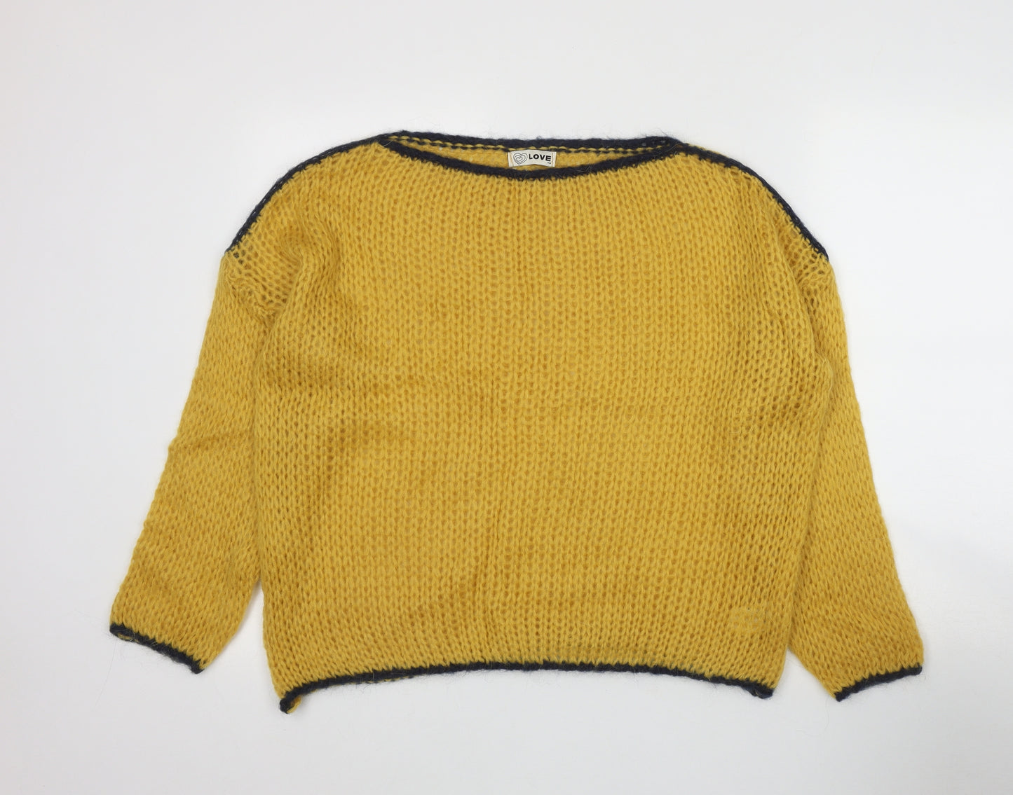 Love Womens Yellow Round Neck  Acrylic Pullover Jumper Size S