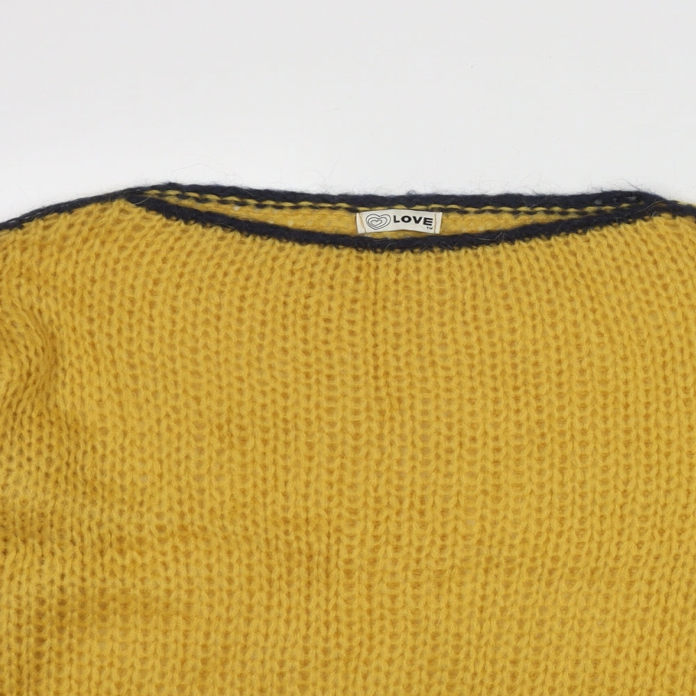 Love Womens Yellow Round Neck  Acrylic Pullover Jumper Size S