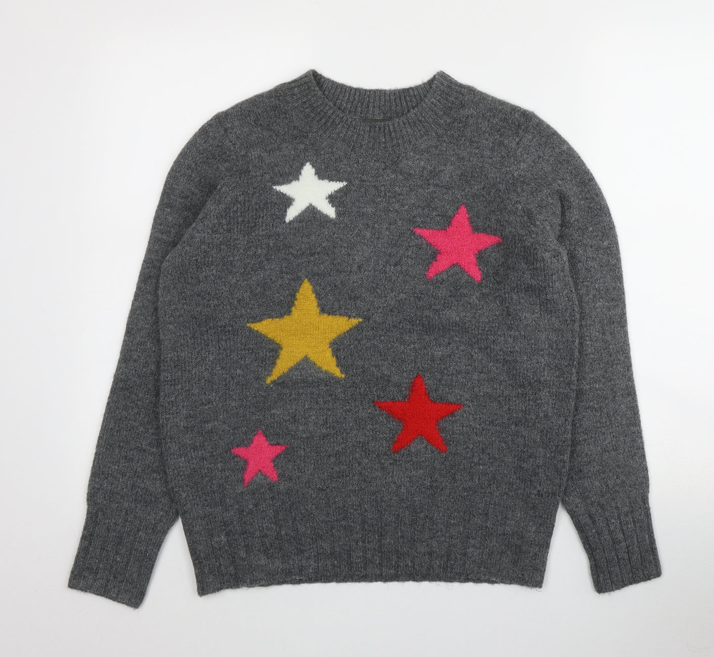 Bonmarché Womens Grey Round Neck  Acrylic Pullover Jumper Size 10   - Star