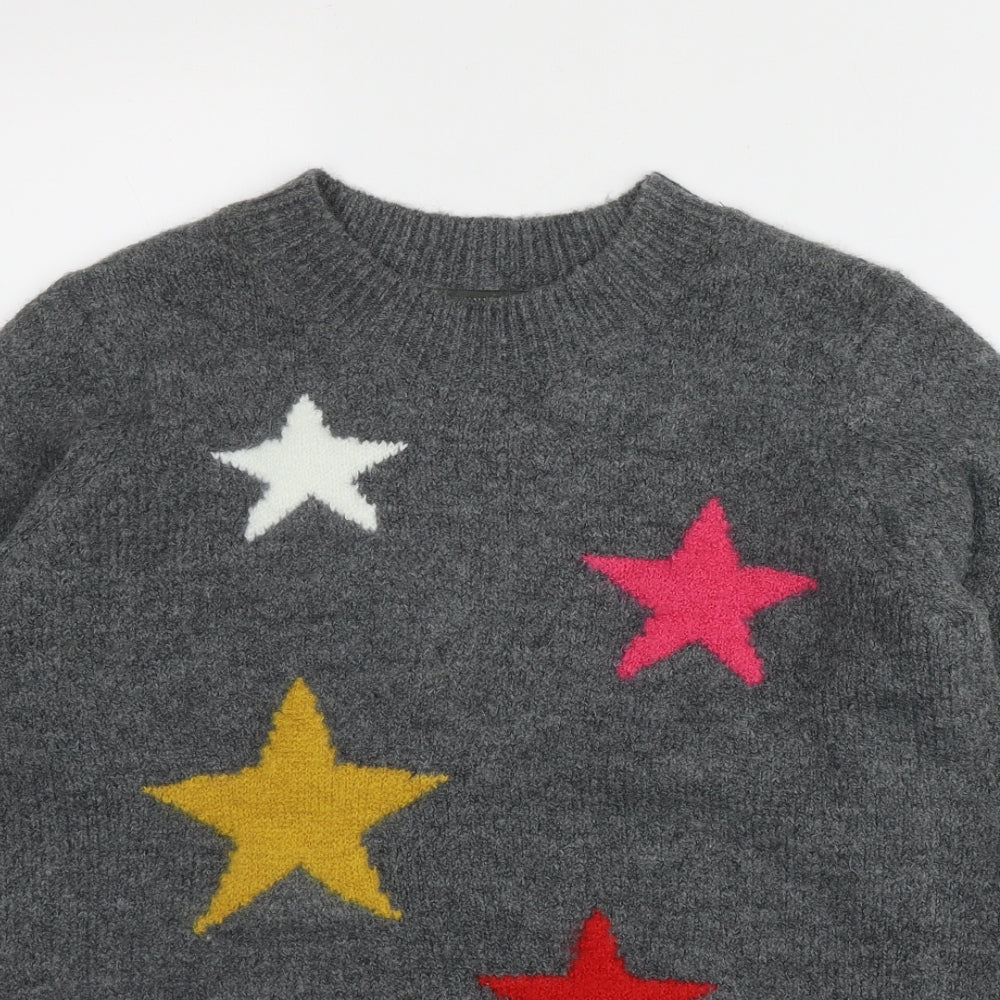 Bonmarché Womens Grey Round Neck  Acrylic Pullover Jumper Size 10   - Star
