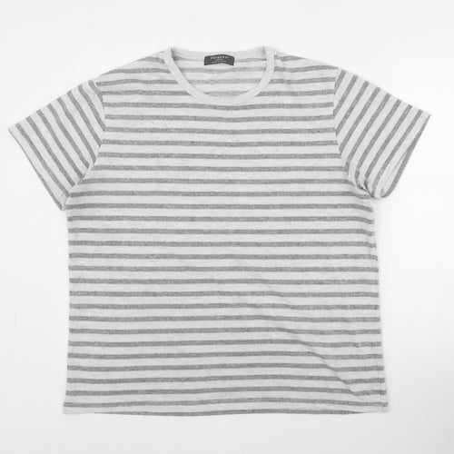 Primark Mens Grey Striped Polyester  T-Shirt Size L Round Neck