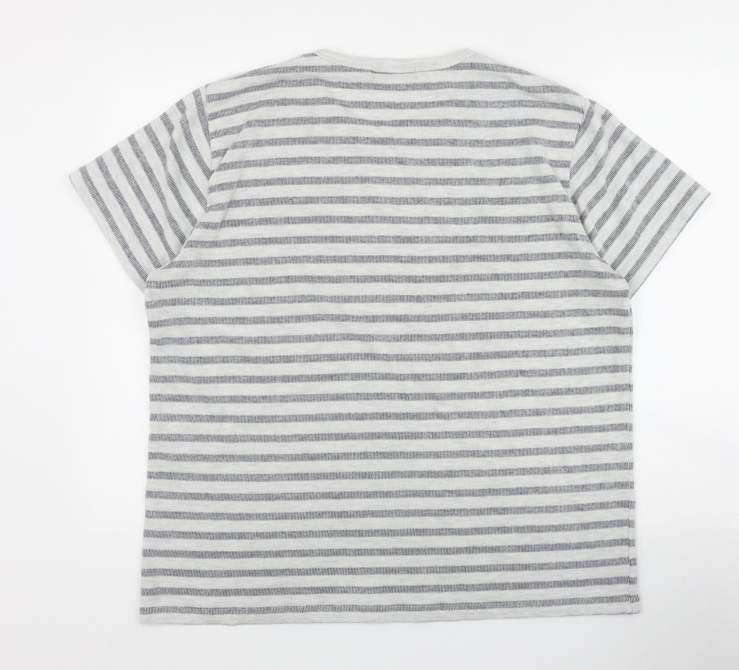 Primark Mens Grey Striped Polyester  T-Shirt Size L Round Neck