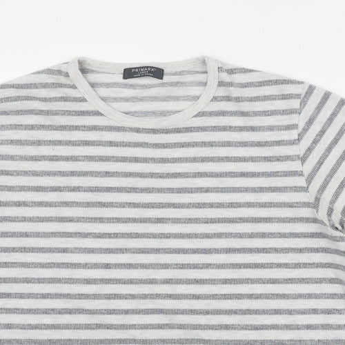 Primark Mens Grey Striped Polyester  T-Shirt Size L Round Neck