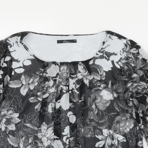 BM Womens Black Floral Polyester Basic Blouse Size 10 Round Neck