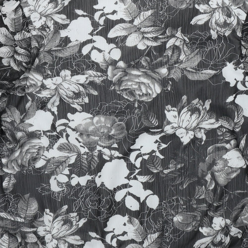BM Womens Black Floral Polyester Basic Blouse Size 10 Round Neck