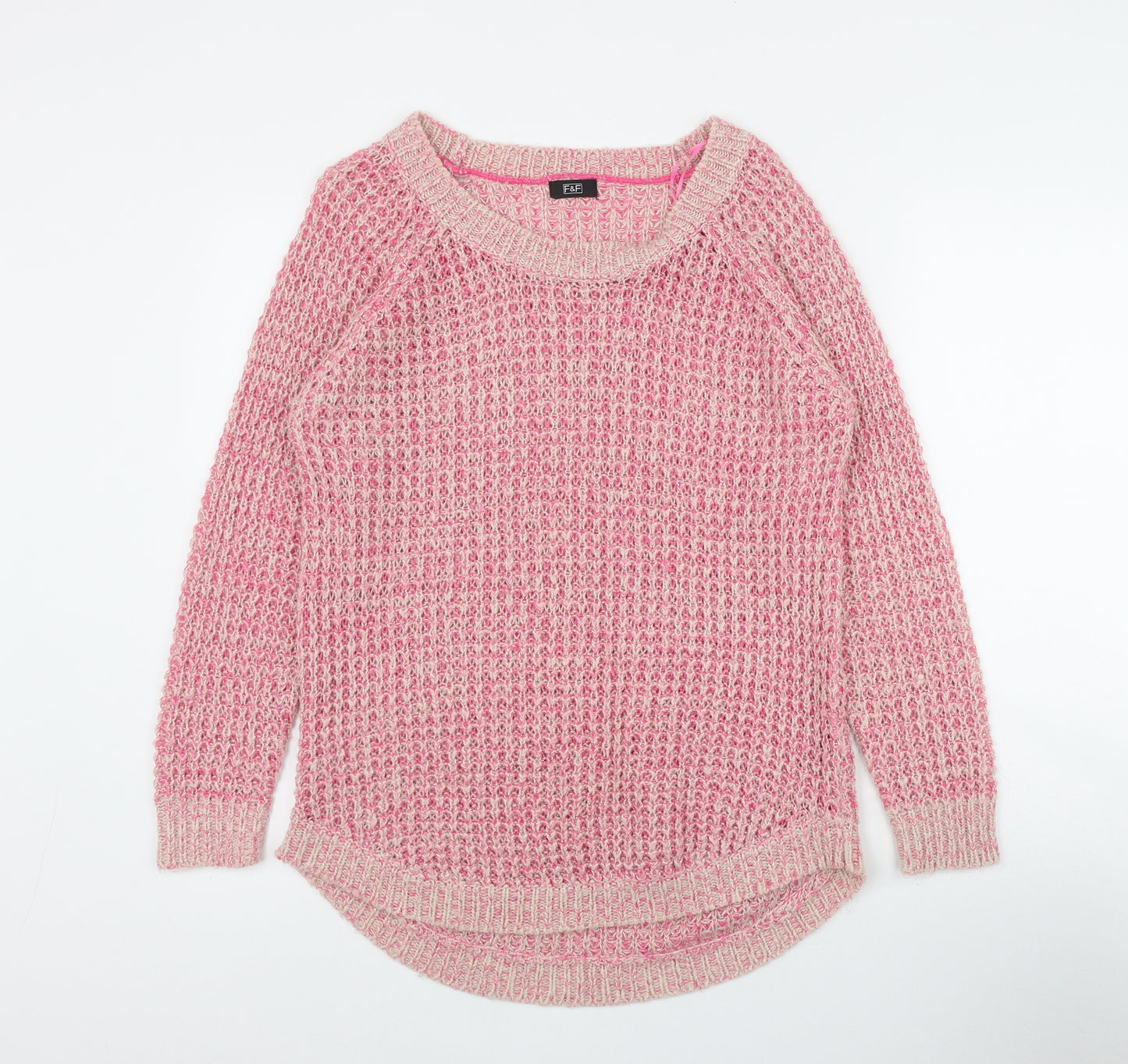 F&F Womens Pink Round Neck  Acrylic Pullover Jumper Size 10