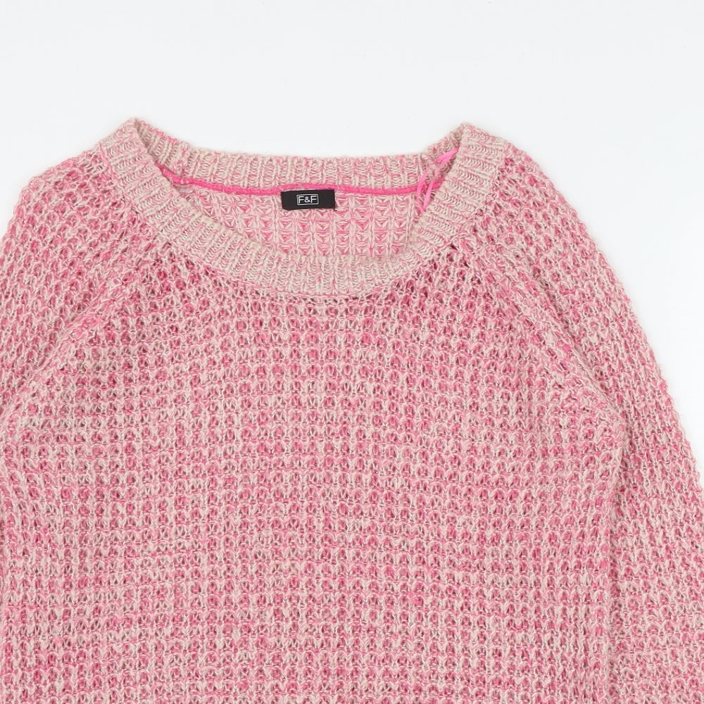 F&F Womens Pink Round Neck  Acrylic Pullover Jumper Size 10