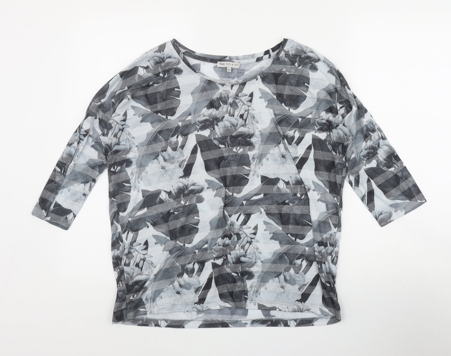 NEXT Womens Grey Geometric Polyester Basic T-Shirt Size 10 Round Neck