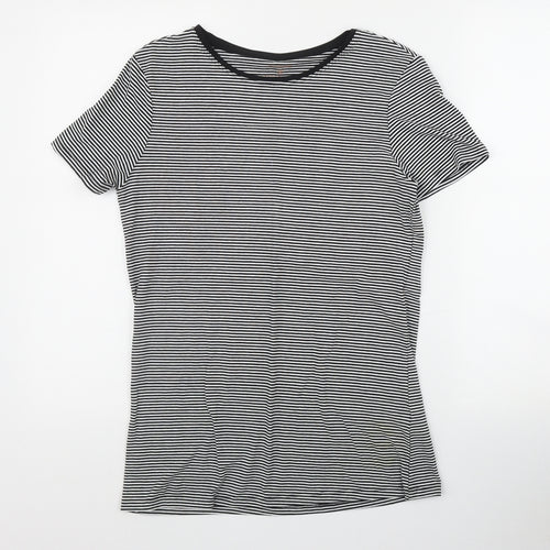 Primark Womens Black Striped Cotton Basic T-Shirt Size 12 Round Neck