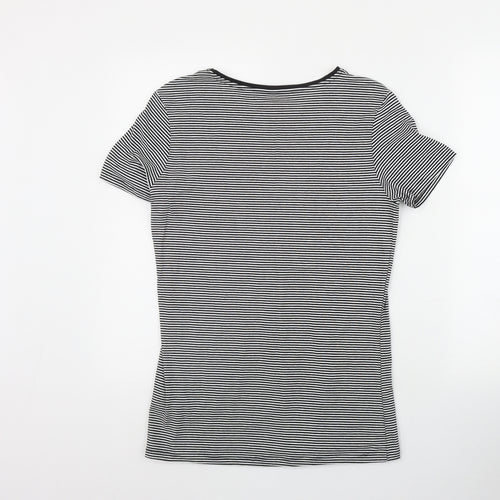 Primark Womens Black Striped Cotton Basic T-Shirt Size 12 Round Neck