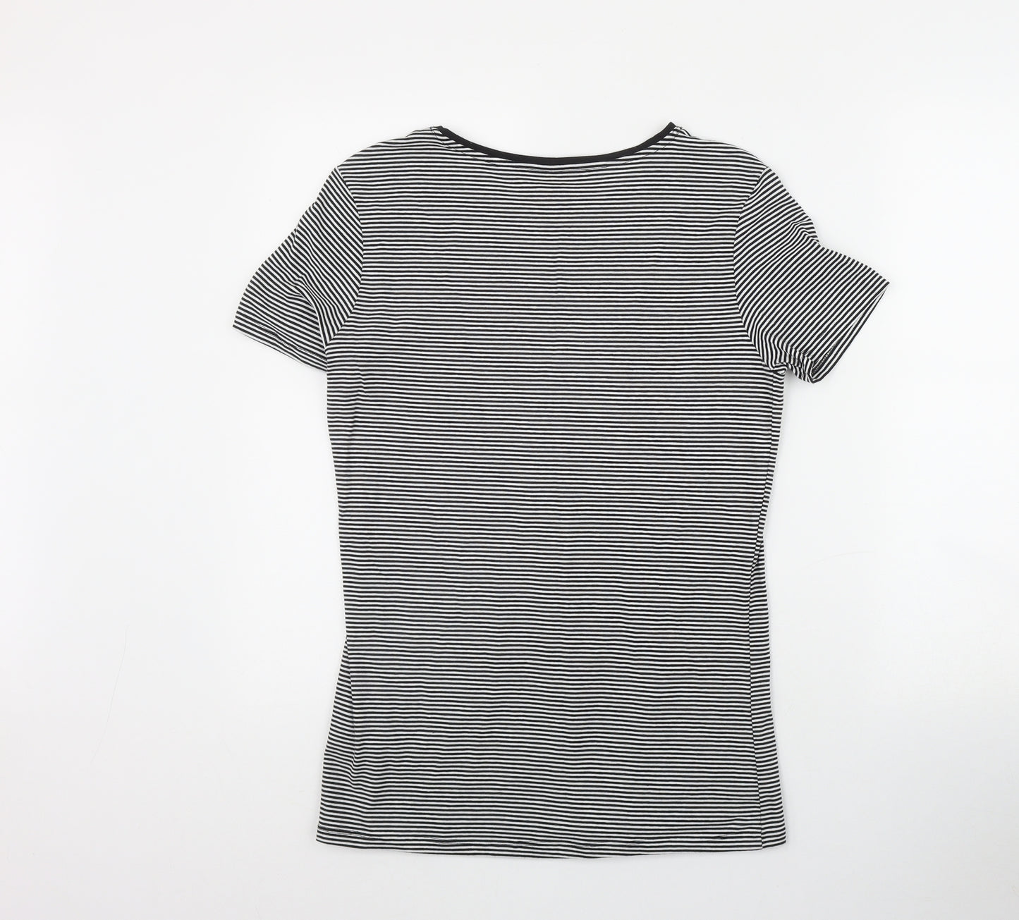 Primark Womens Black Striped Cotton Basic T-Shirt Size 12 Round Neck