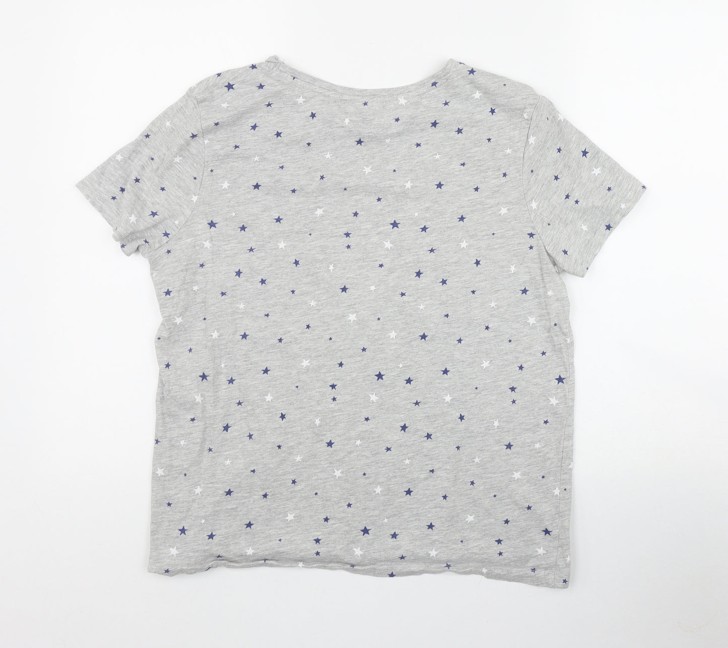 Primark Womens Grey Geometric Cotton Basic T-Shirt Size 12 Round Neck - Star print