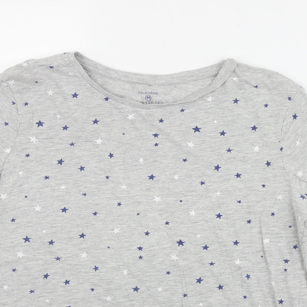 Primark Womens Grey Geometric Cotton Basic T-Shirt Size 12 Round Neck - Star print