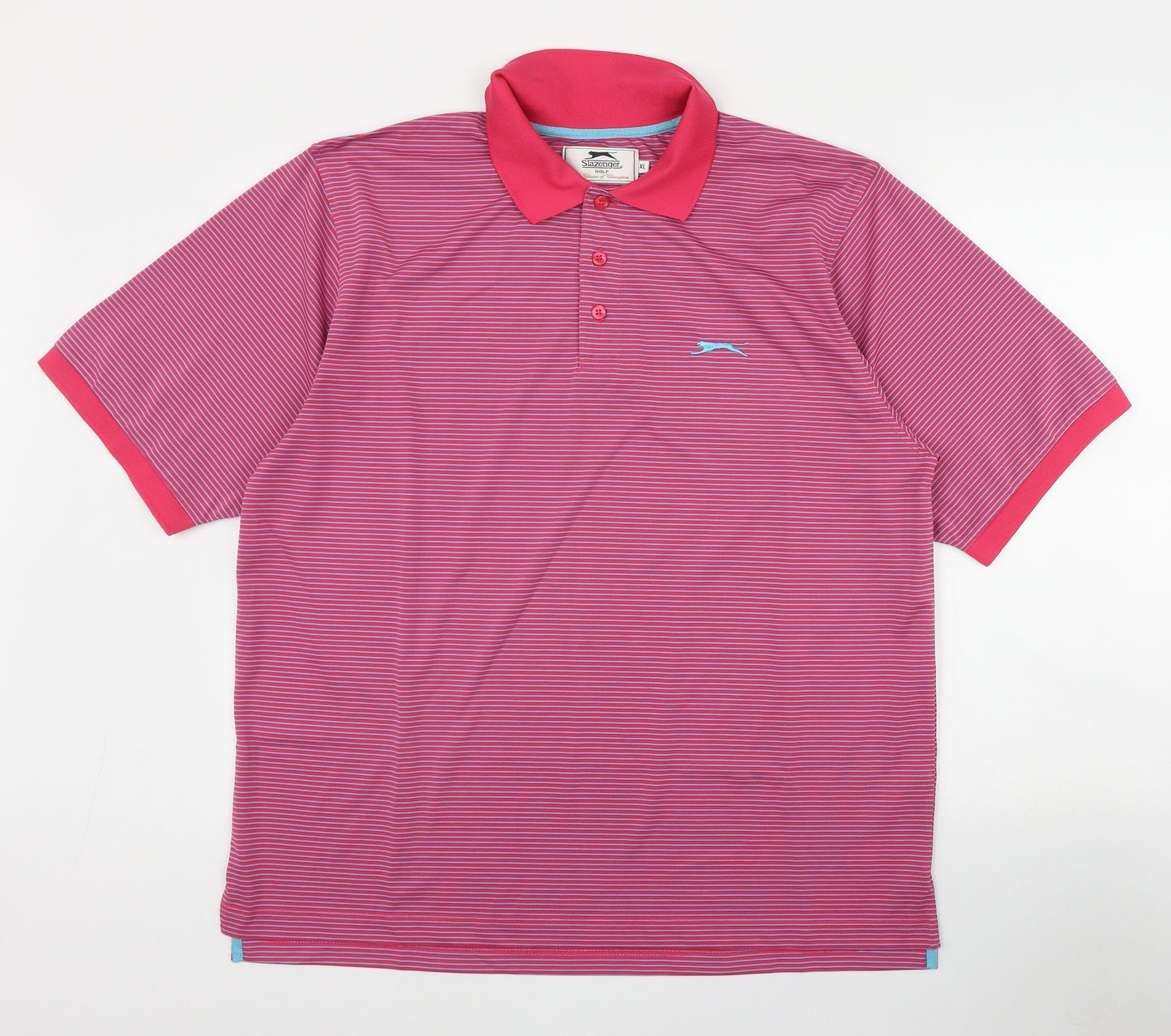 Slazenger Mens Pink Striped Polyester  Polo Size XL Collared Button
