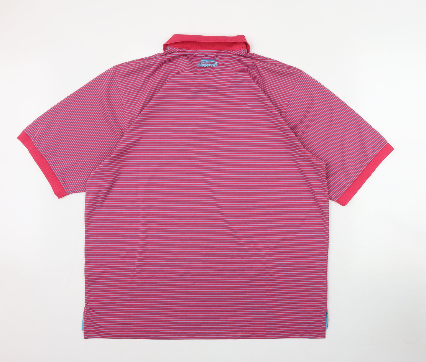 Slazenger Mens Pink Striped Polyester  Polo Size XL Collared Button