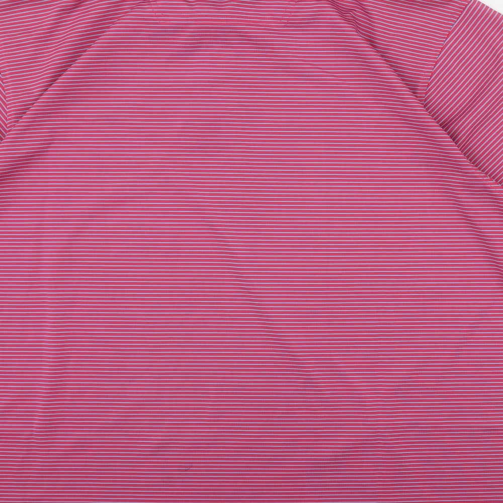 Slazenger Mens Pink Striped Polyester  Polo Size XL Collared Button