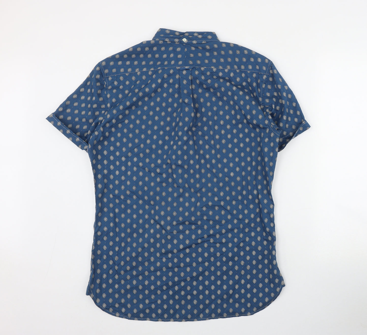 NEXT Mens Blue Geometric Cotton  Button-Up Size M Collared Button