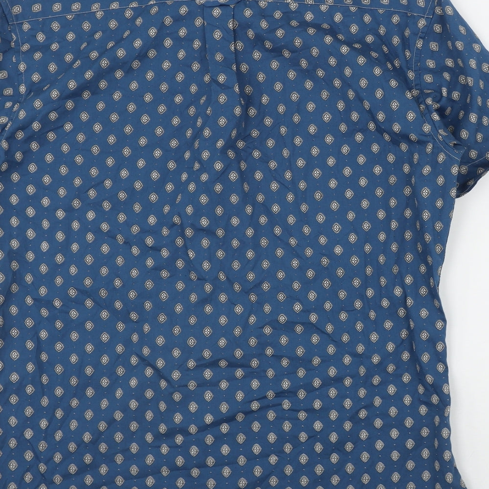 NEXT Mens Blue Geometric Cotton  Button-Up Size M Collared Button