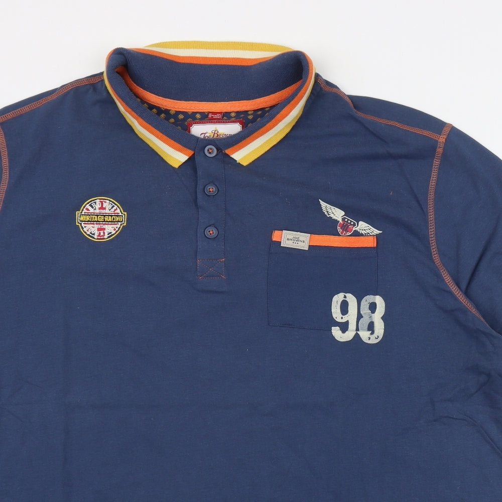 Joe Browns Mens Blue  Cotton  Polo Size 2XL Collared Button