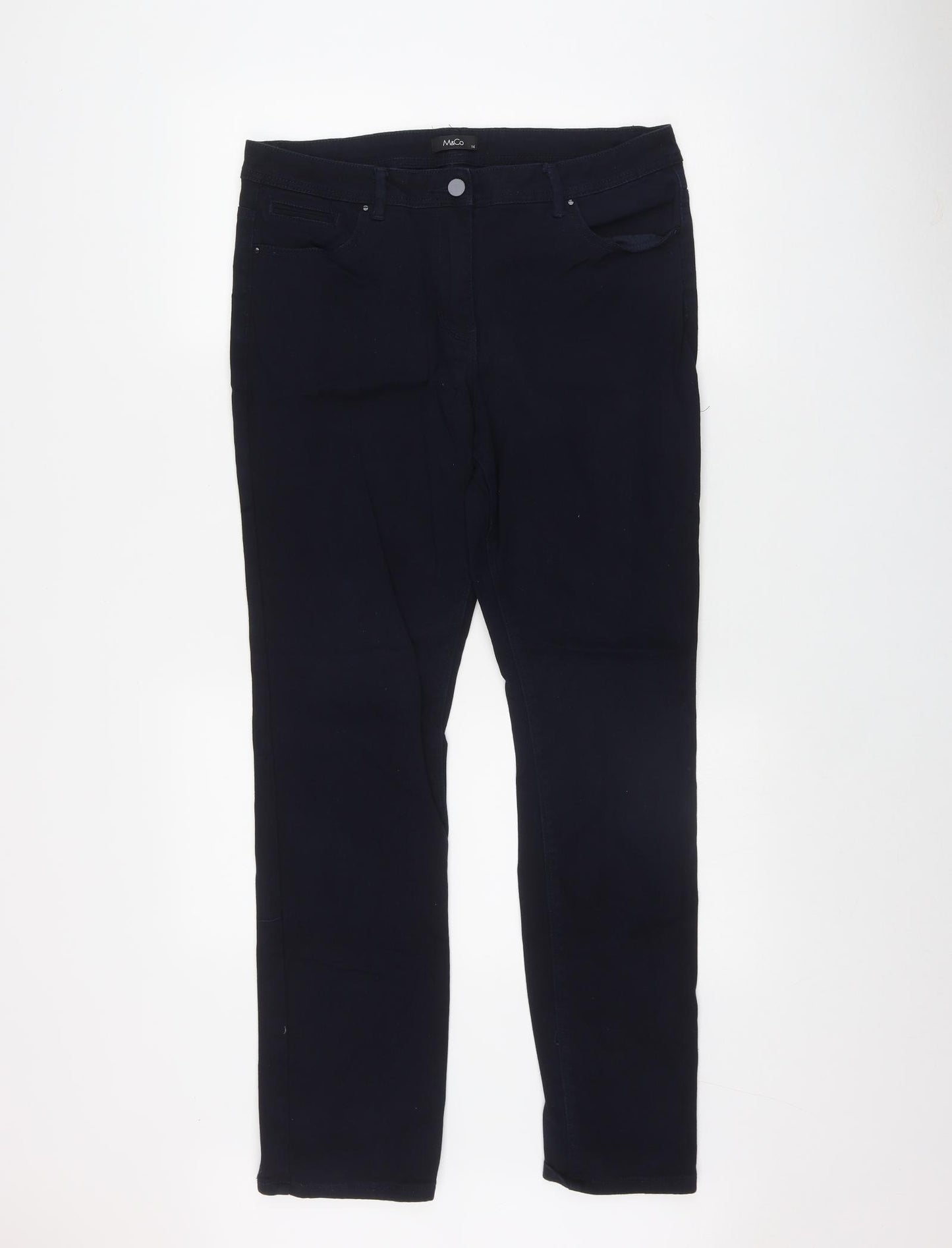 M&Co Womens Blue  Cotton Skinny Jeans Size 14 L30 in Regular Zip