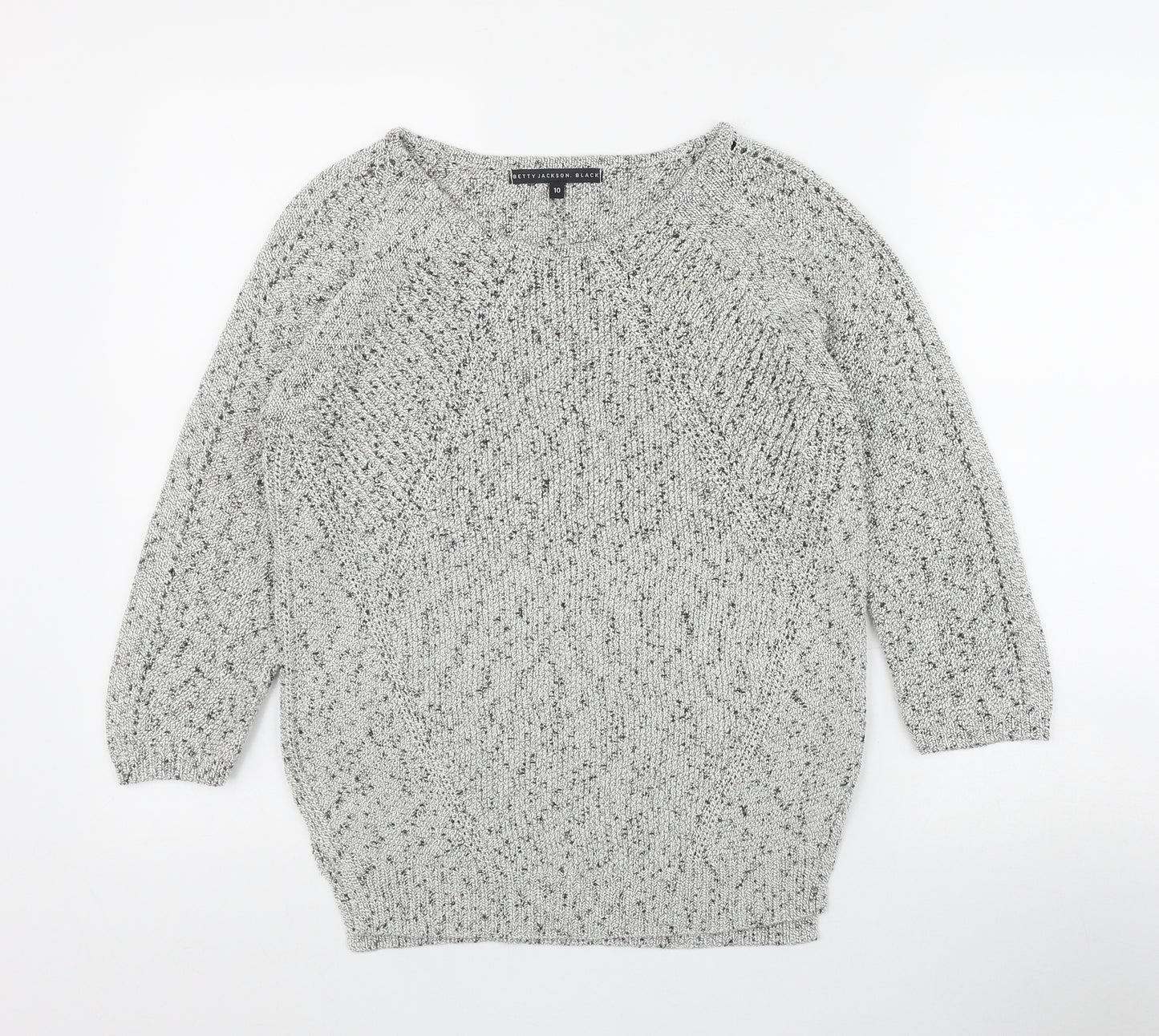 Betty Jackson. Black Womens Grey Round Neck  Acrylic Pullover Jumper Size 10