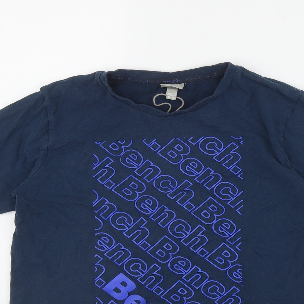 Bench Boys Blue  Cotton Basic T-Shirt Size 11-12 Years Round Neck Pullover