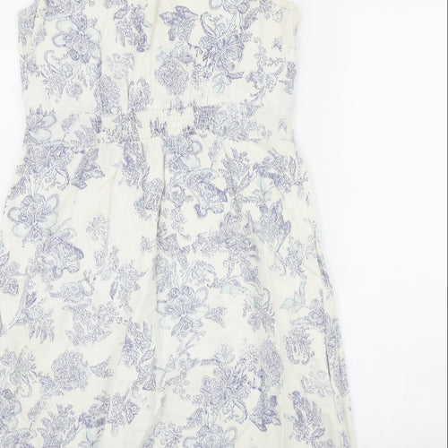 TU Womens White Geometric Cotton Fit & Flare  Size 10  Scoop Neck Button