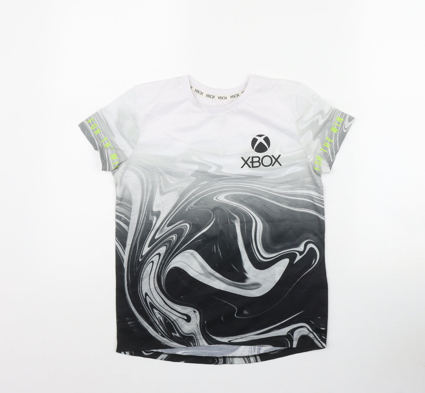 Primark Boys Grey  Polyester Basic T-Shirt Size 9-10 Years Round Neck Pullover - Marble print XBOX