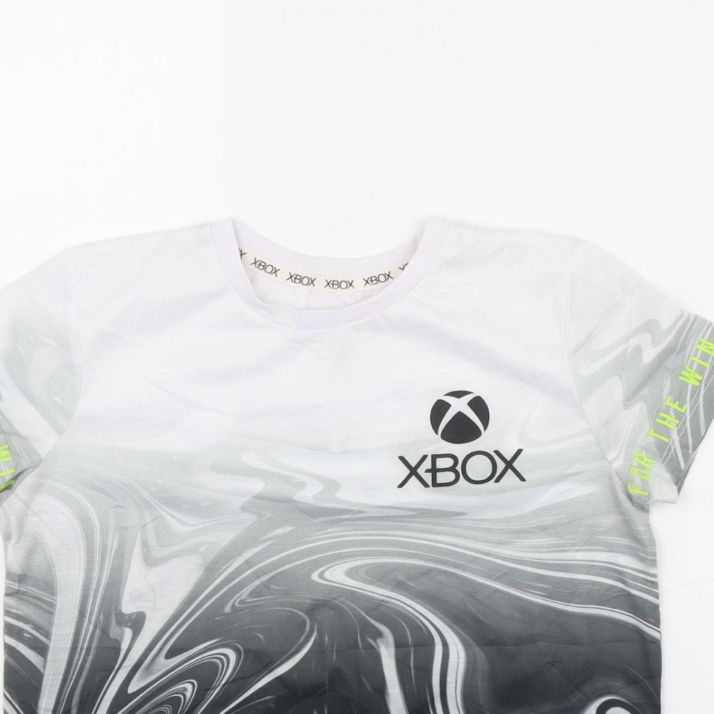 Primark Boys Grey  Polyester Basic T-Shirt Size 9-10 Years Round Neck Pullover - Marble print XBOX