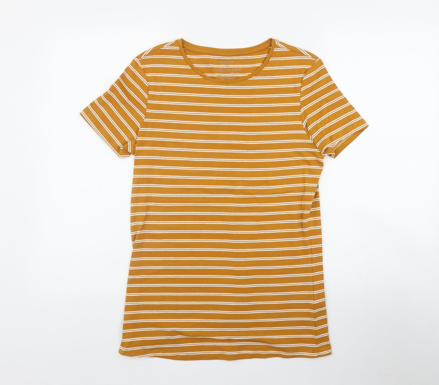 Primark Womens Orange Striped Cotton Basic T-Shirt Size 12 Round Neck