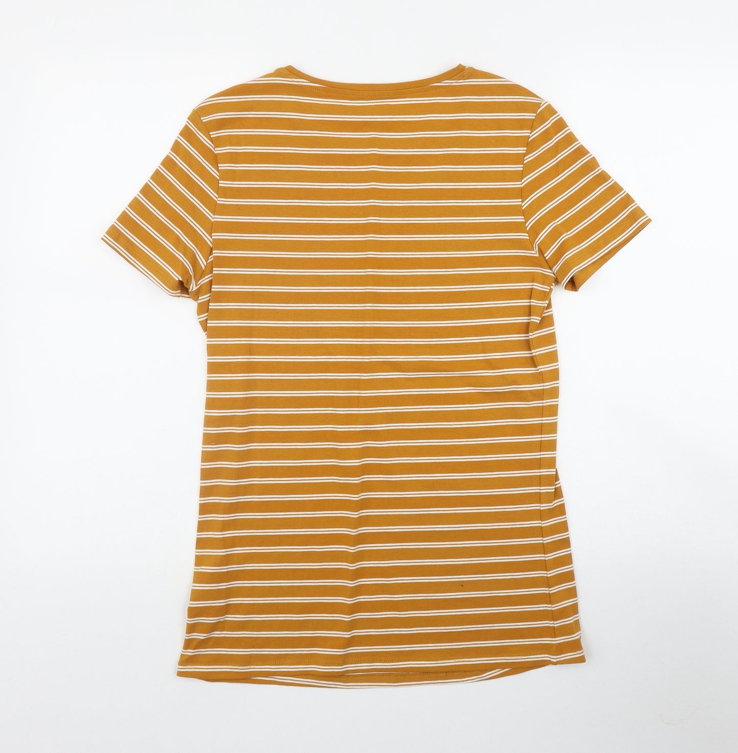 Primark Womens Orange Striped Cotton Basic T-Shirt Size 12 Round Neck