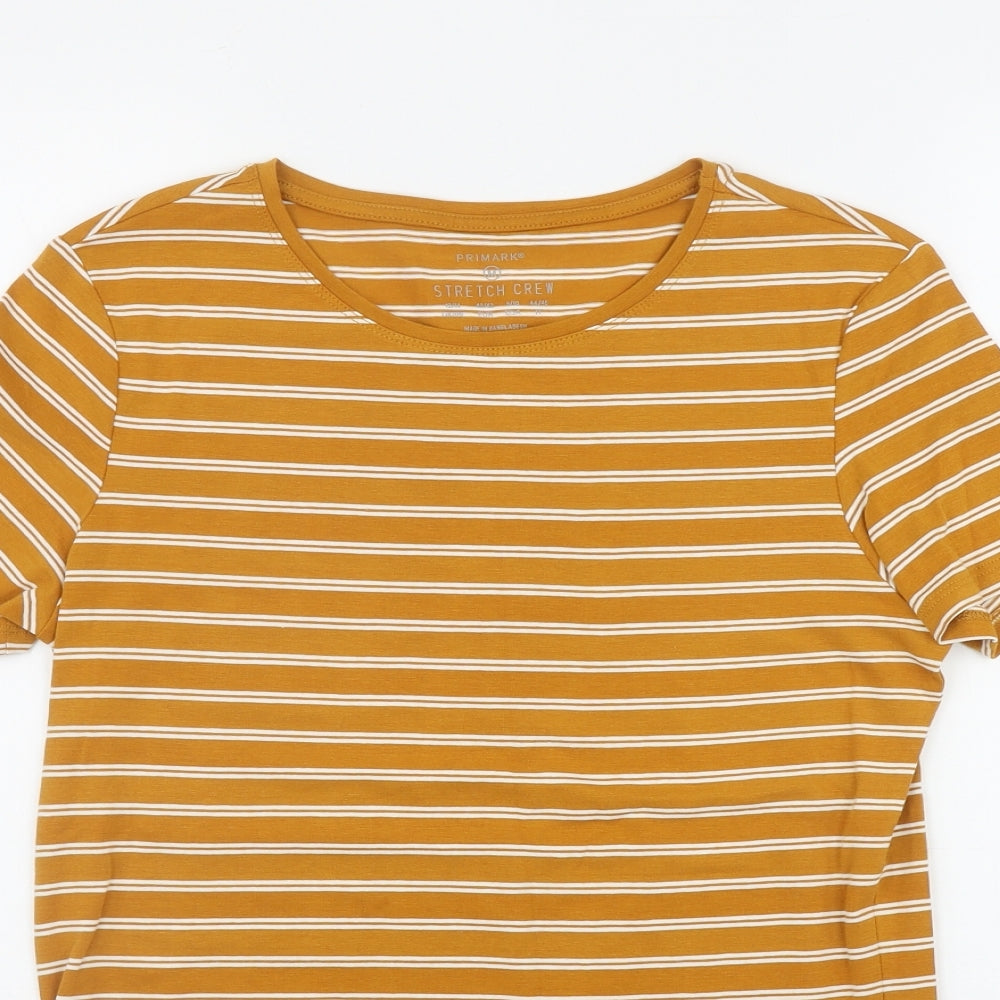 Primark Womens Orange Striped Cotton Basic T-Shirt Size 12 Round Neck