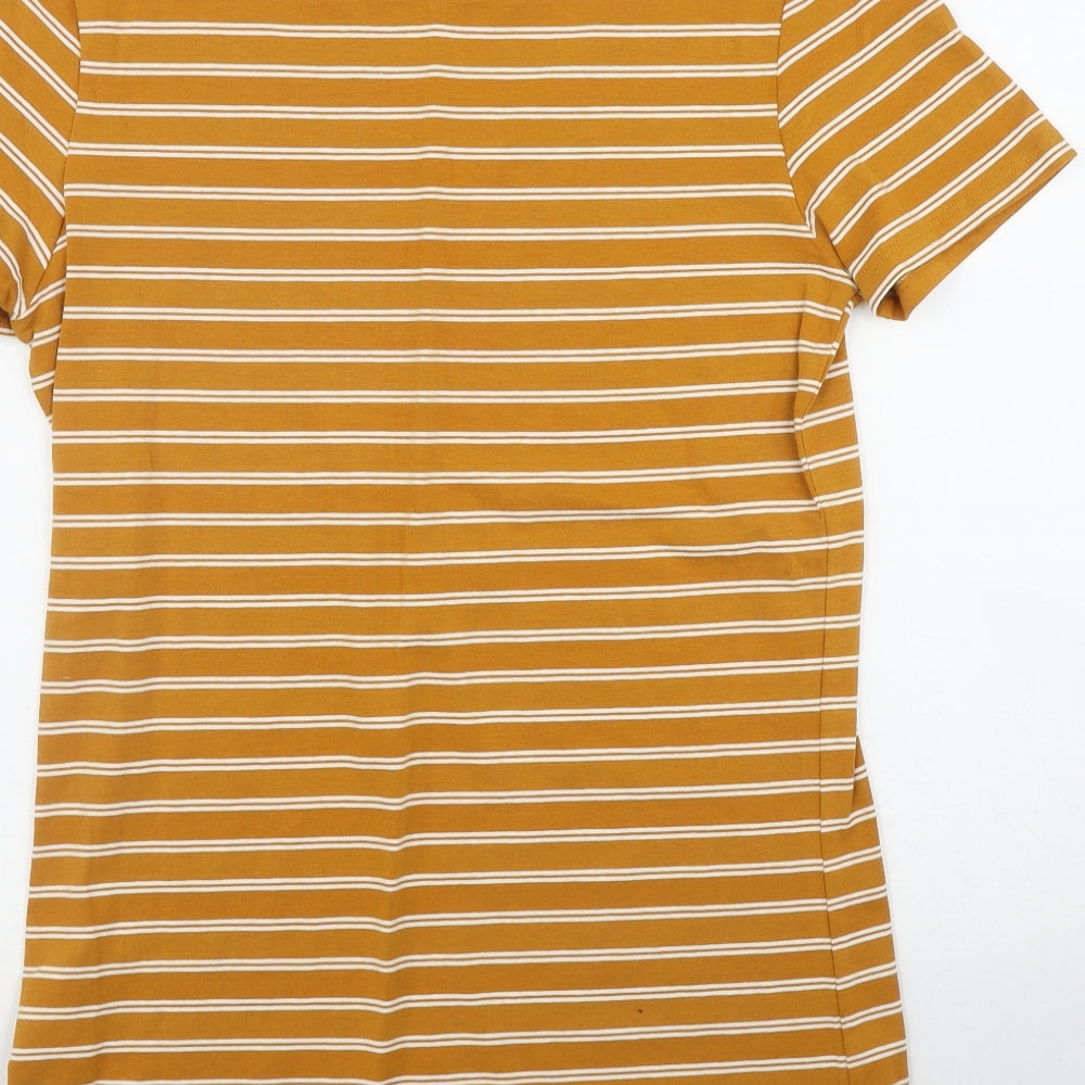 Primark Womens Orange Striped Cotton Basic T-Shirt Size 12 Round Neck