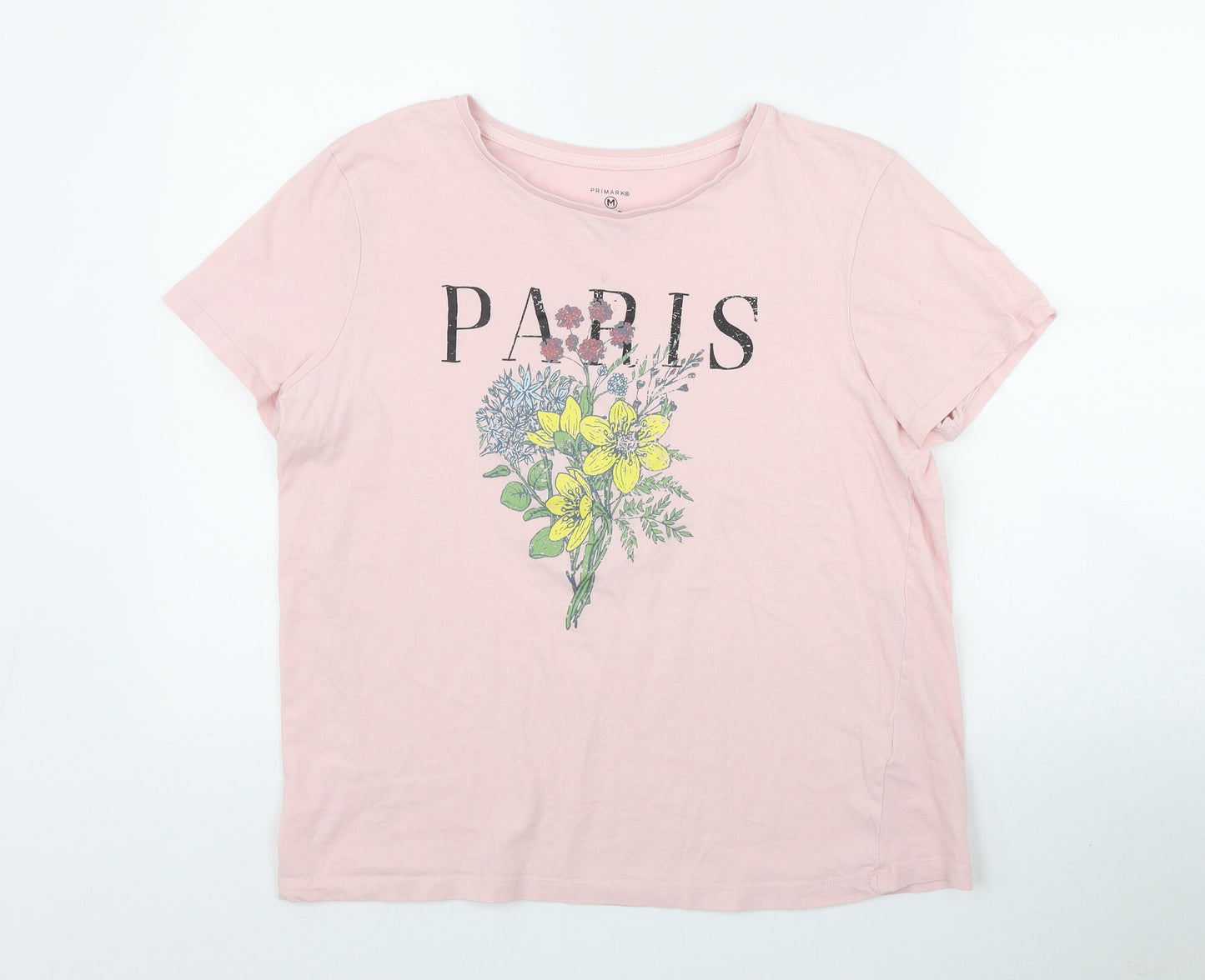 Primark Womens Pink  Cotton Basic T-Shirt Size 12 Round Neck - Paris