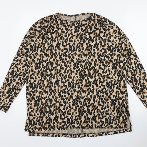 New Look Womens Brown Round Neck Animal Print Polyester Pullover Jumper Size S