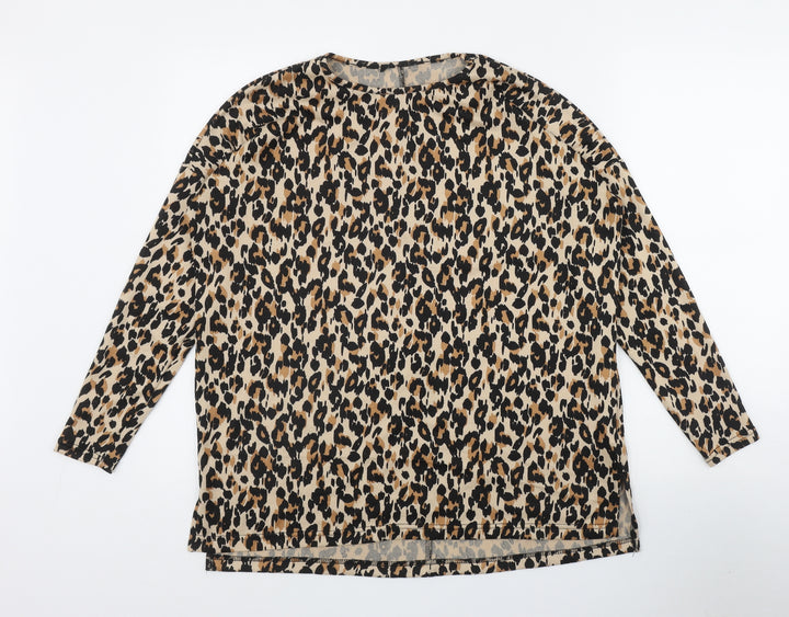 New Look Womens Brown Round Neck Animal Print Polyester Pullover Jumper Size S