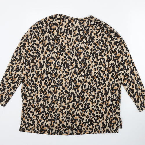 New Look Womens Brown Round Neck Animal Print Polyester Pullover Jumper Size S