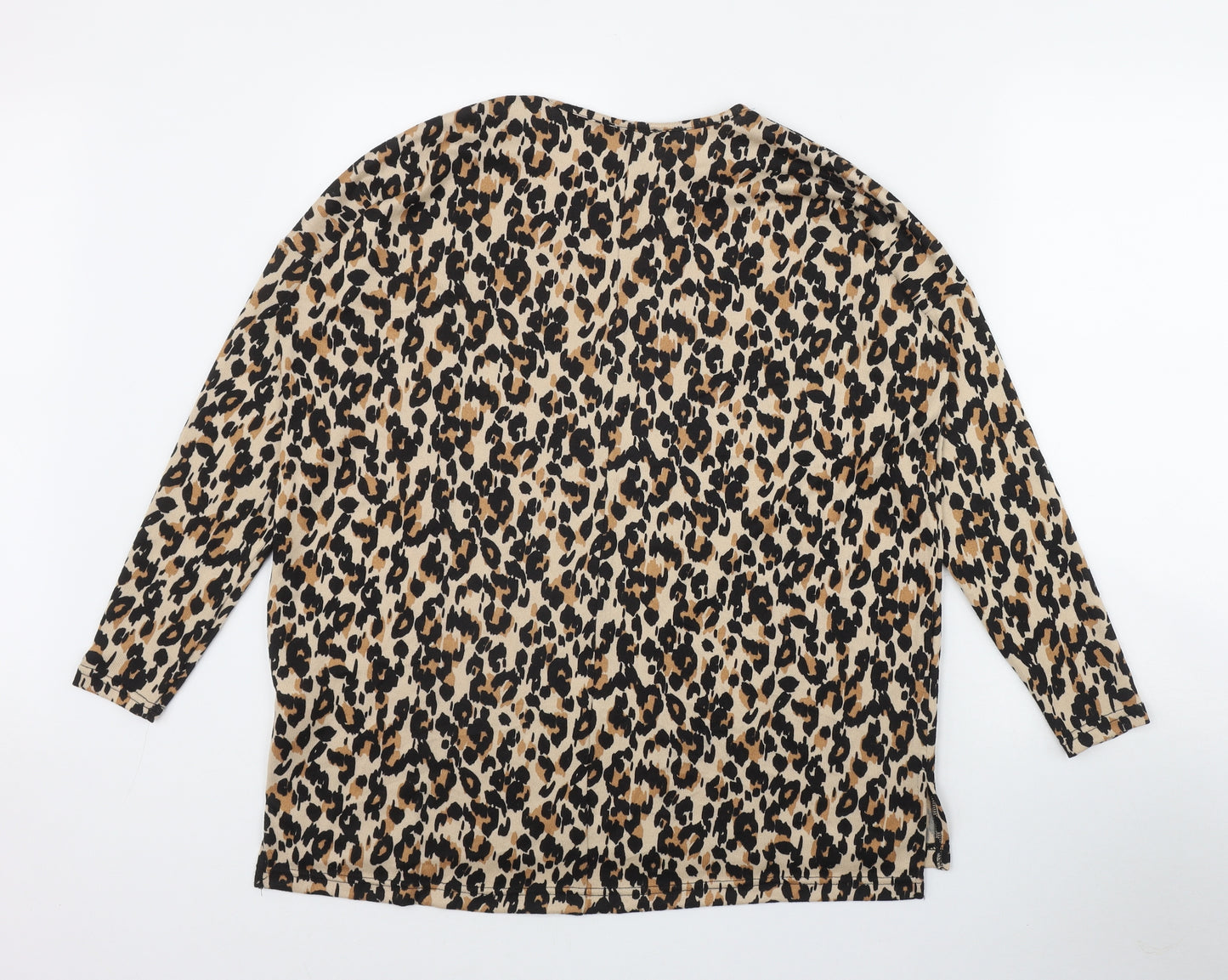 New Look Womens Brown Round Neck Animal Print Polyester Pullover Jumper Size S