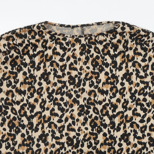 New Look Womens Brown Round Neck Animal Print Polyester Pullover Jumper Size S