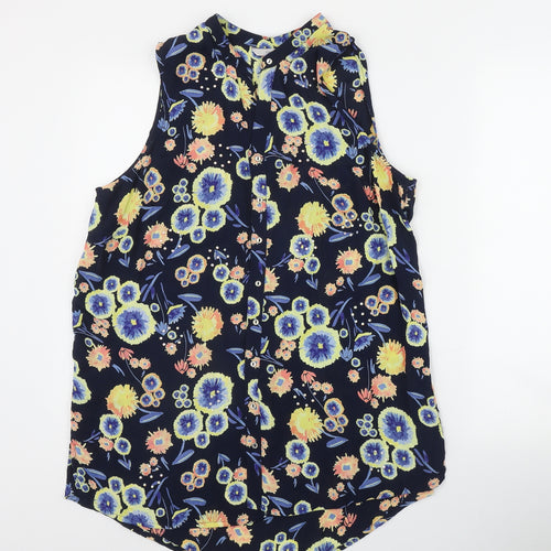 Georgee Womens Black Floral Viscose Basic Blouse Size 16 V-Neck
