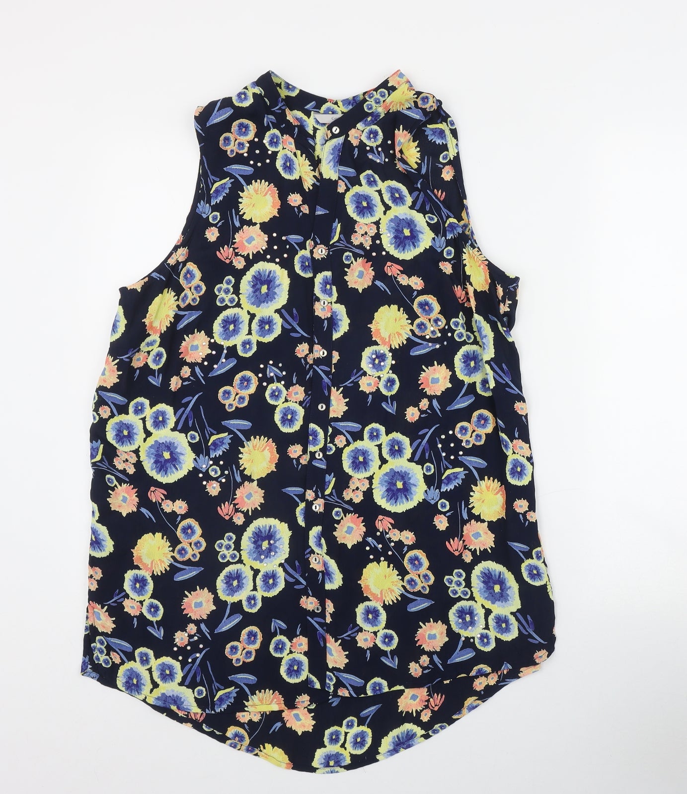 Georgee Womens Black Floral Viscose Basic Blouse Size 16 V-Neck