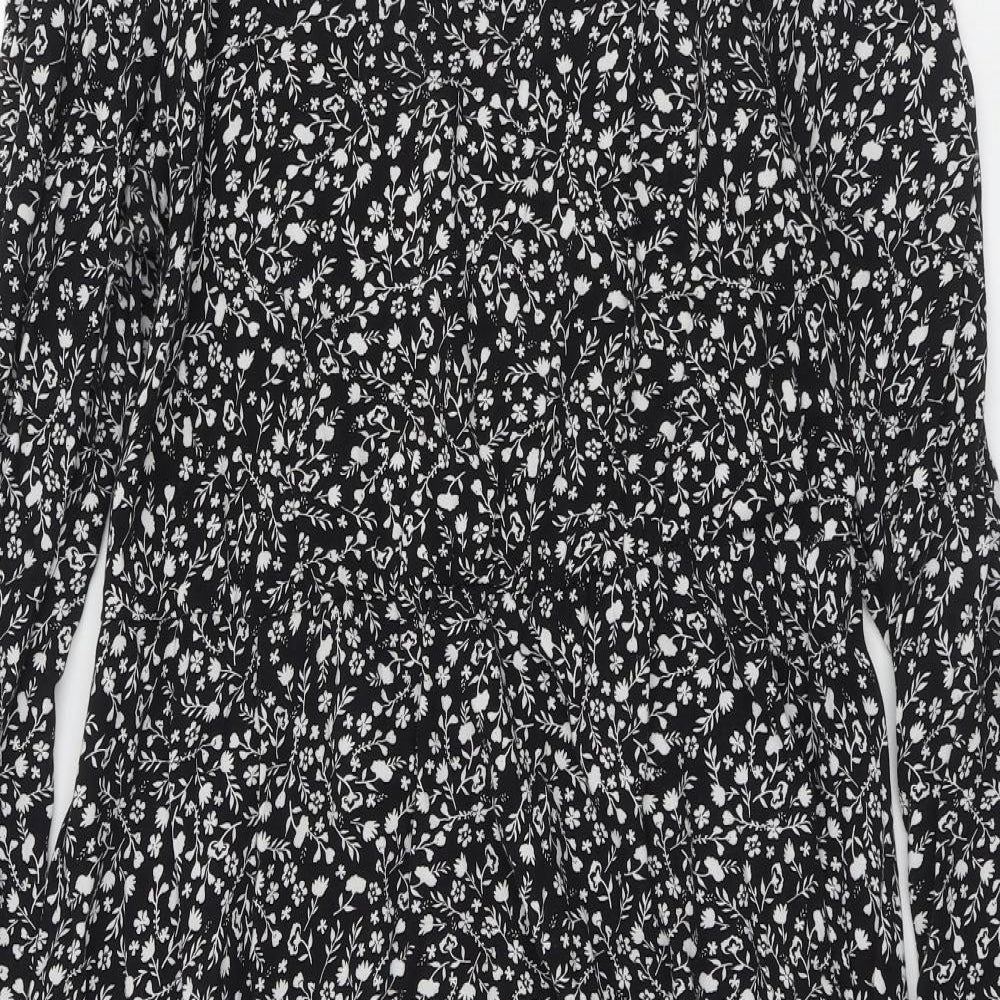 Papaya Womens Black Floral Viscose Fit & Flare  Size 14  Round Neck Button