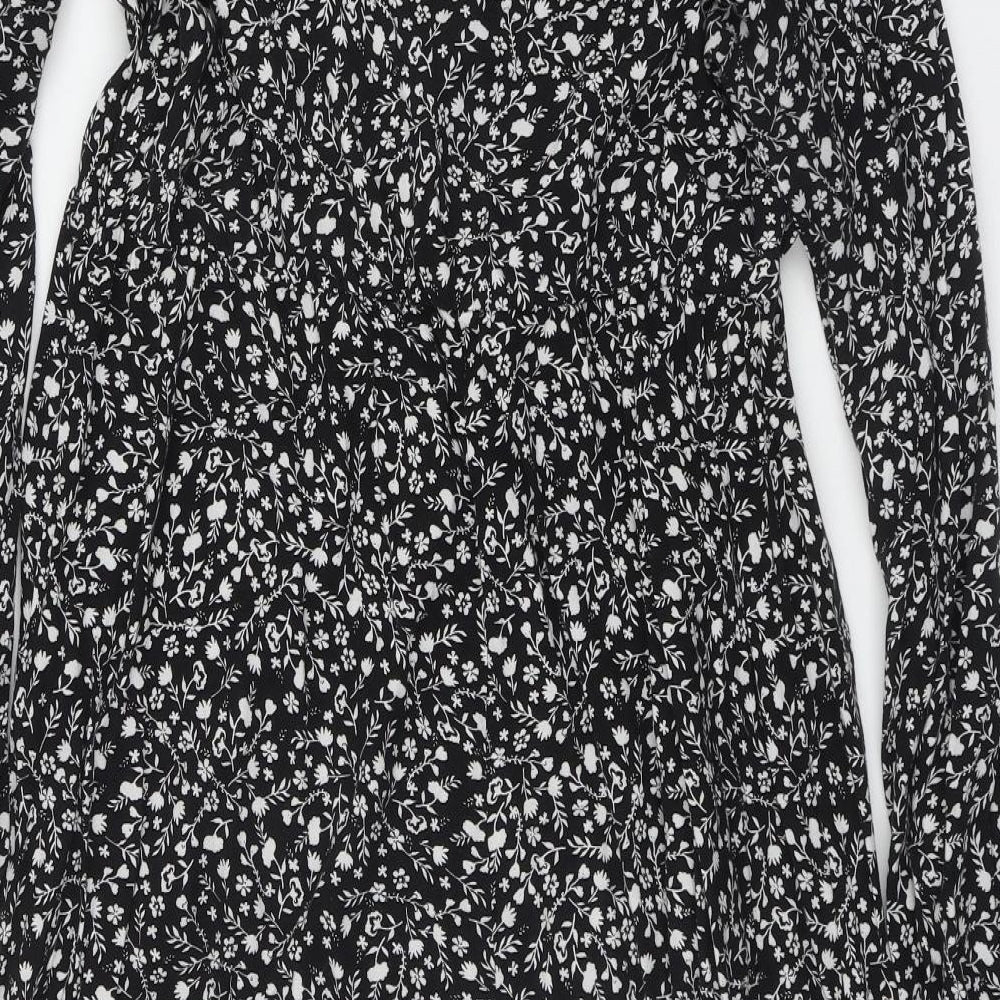 Papaya Womens Black Floral Viscose Fit & Flare  Size 14  Round Neck Button