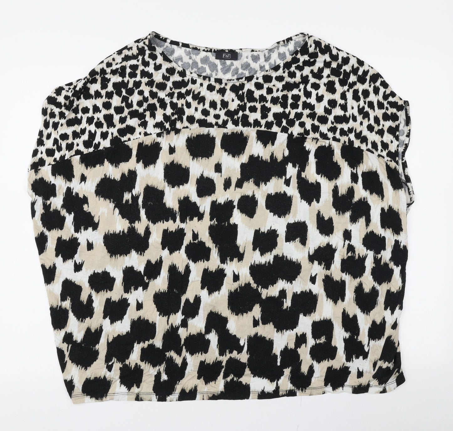 F&F Womens Beige Animal Print Viscose Jersey T-Shirt Size 20 Round Neck