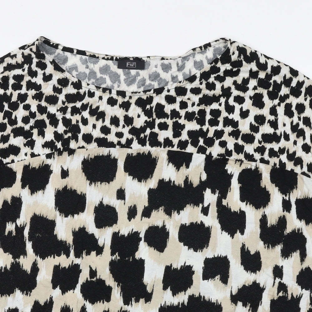 F&F Womens Beige Animal Print Viscose Jersey T-Shirt Size 20 Round Neck