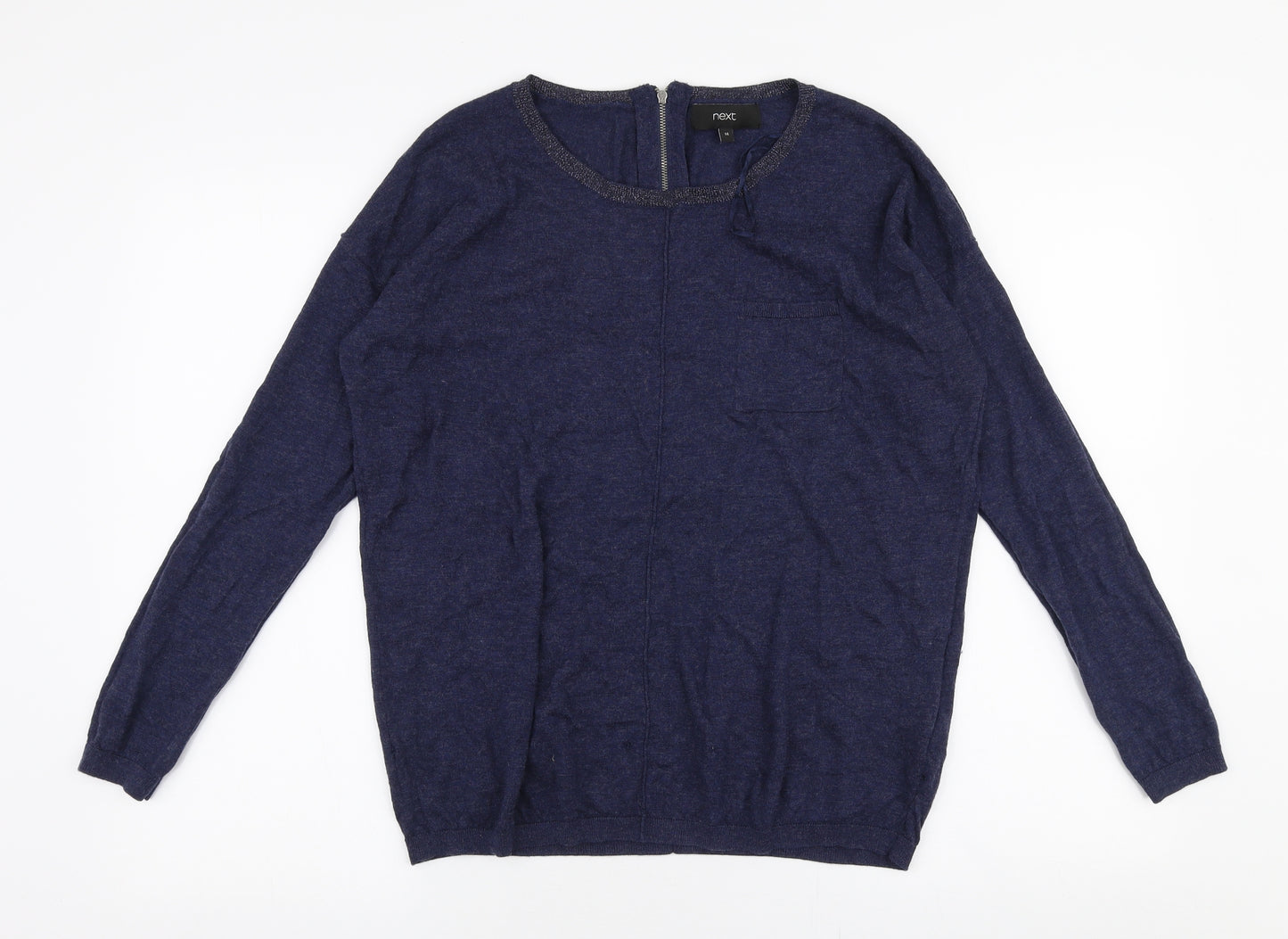 NEXT Womens Blue Round Neck  Wool Pullover Jumper Size 14