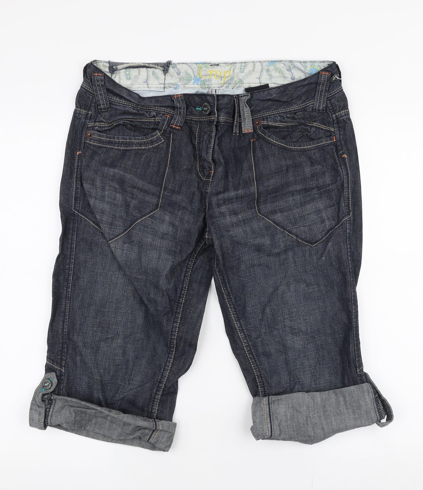 NEXT Womens Blue  100% Cotton Cargo Shorts Size 14 L14 in Regular Zip